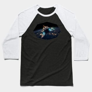 Space Fighter Flying Over Planet Earth Baseball T-Shirt